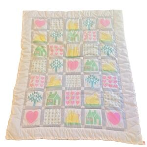 Vintage Lillian Vernon Baby Crib Comforter Blanket Quilt Cotton Pastel 42x35